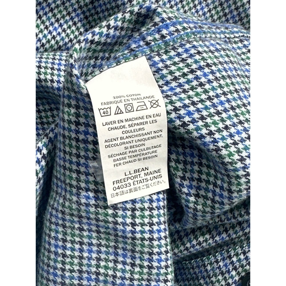 LL Bean Mens Traditional Fit Houndstooth Cotton Button Down Shirt Blue Green M - Picture 8 of 9